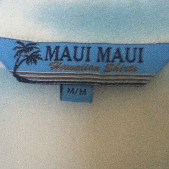 MAUI MAUI | Men's Palm Trees Hawaiian Shirt Blue Green M - Picture 2 of 9